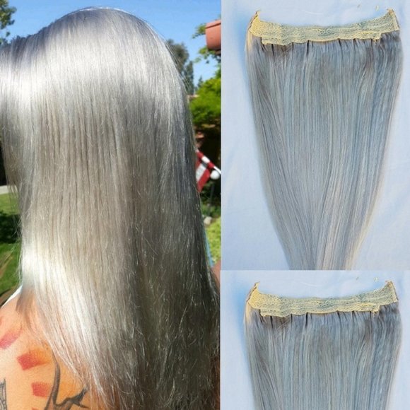 18″ One Piece Human Hair Extensions Hairband with an invisible wire Ash Blonde